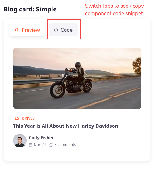 Component show code